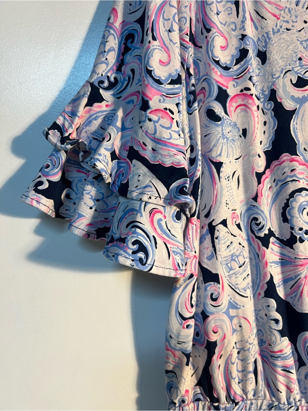 Lilly Pulitzer High Tide Navy Its For Shore Navy Pink Paisley Lula Romper Size L - Picture 6 of 8